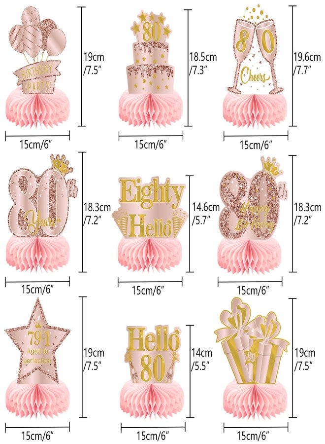 MOORAY 9Pcs 80th Birthday Decorations Pink Rose Gold Honeycomb Centerpieces for Women,Happy 80th Birthday Table Centerpieces Party Supplies,Eighty Year Old Birthday Table Toppers Decor - Image 2